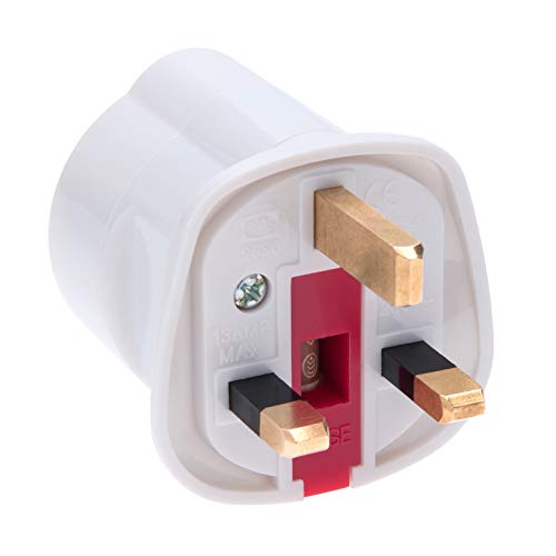 Adaptadores EU para UK Schuko Euro enchufe 2 clavijas a 13 amperios 3 clavijas Tipo C a Tipo G | International Universal European recorrido Adaptor | para teléfono móvil Tablet Laptop | 1 x Blanco