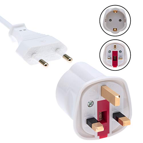 Adaptadores EU para UK Schuko Euro enchufe 2 clavijas a 13 amperios 3 clavijas Tipo C a Tipo G | International Universal European recorrido Adaptor | para teléfono móvil Tablet Laptop | 1 x Blanco