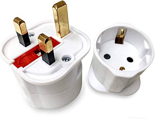 Adaptadores EU para UK Schuko Euro enchufe 2 clavijas a 13 amperios 3 clavijas Tipo C a Tipo G | International Universal European recorrido Adaptor | para teléfono móvil Tablet Laptop | 1 x Blanco