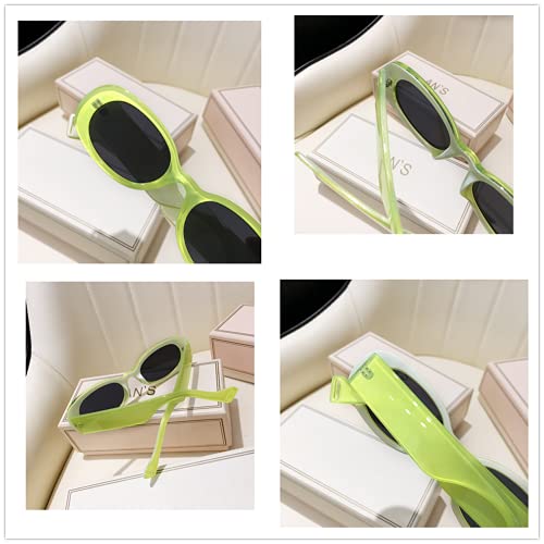 ADE WU Gafas de sol ovaladas vintage retro rectángulo gafas de sol diseñador UV400, (Marco verde neón/lente gris), Large