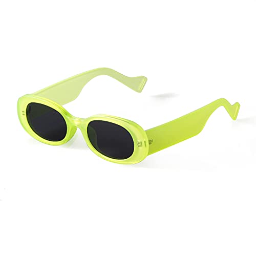 ADE WU Gafas de sol ovaladas vintage retro rectángulo gafas de sol diseñador UV400, (Marco verde neón/lente gris), Large
