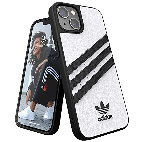 adidas Funda diseñada para iPhone 13 6.1, Carcasa a Prueba de caídas, Bordes elevados, Carcasa Original, Color Blanco con Rayas Negras