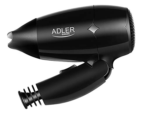 adler AD-2251 Secador de Pelo de Viaje Plegable, 1400W, Compacto, 2 Temperaturas, 2 Velocidades, 1400 W, Polímero, Negro