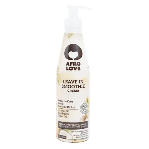 Afro Love Leave in Smoothie Crema Hidratante Acondicionador Sin Aclarado Natural Sin Sulfatos Ni Siliconas Con Aceite de Ricino, Mantequilla de Karité y Aceite de Coco Para Pelo Rizado 290ml