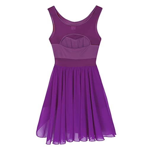 Agoky Vestido de Danza Ballet para Mujer Vestido de Baile Latino Moderno Maillot sin Mangas Leotardo de Gimnasia Rítmica Monos Body para Chica Adulta Morado C M