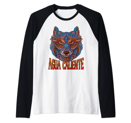 Agua Caliente Lobo Símbolo Espíritu Nativo Americano Agua Calien Camiseta Manga Raglan