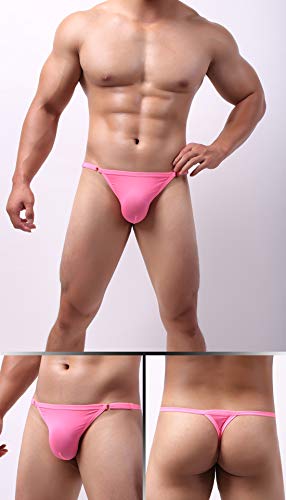 AIEOE Tanga para Hombre con Cintura Ajustable Tela Refrescante Respirable Slip de Seda de Hielo con Bolsa Grande - Rosa Cintura: 66-110cm