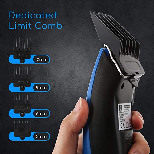 Aigostar - Cortapelos y barberos, cortapelos hombre incluye 4 peines guía y kit completo de mantenimiento, cortadora de pelo 15 W de potencia y 3 ajustes, cortapelos azul