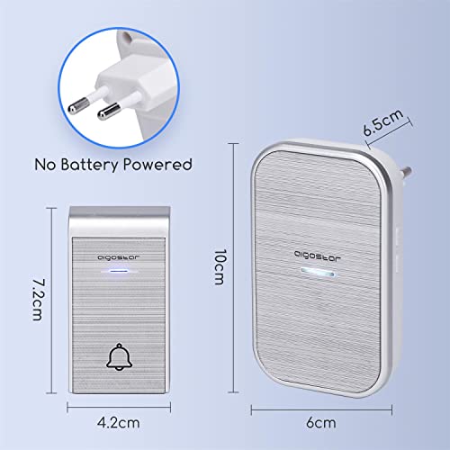 Aigostar Ding AC - Timbre inalámbrico, Timbre de Puerta con Indicadores LED, Resistente al Agua, 36 Melodías, 3 Niveles de Volumen, Timbre para Ancianos, Casa, Oficina (1 Receptor y 1 Transmisor)