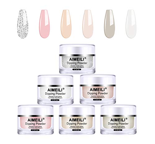 AIMEILI Nail Dipping Powder Kits Inmersión en Polvo Holográfica Polvos Decoración de Uñas sin Lámpara Curado Todo Para Manicura Uñas Polvo de Brillo Francés 6