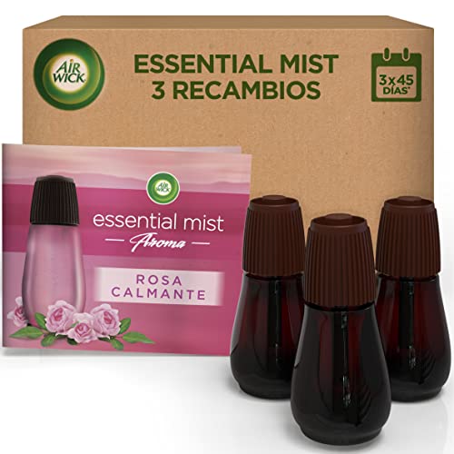 Air Wick Essential Mist - recambios de ambientador difusor de aceites esenciales para casa con aroma a Rosa - pack de 3 recambios
