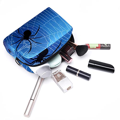 AITAI Bolsa de maquillaje grande Bolsa de viaje Organizador cosmético Blue Spider Web Black Spider