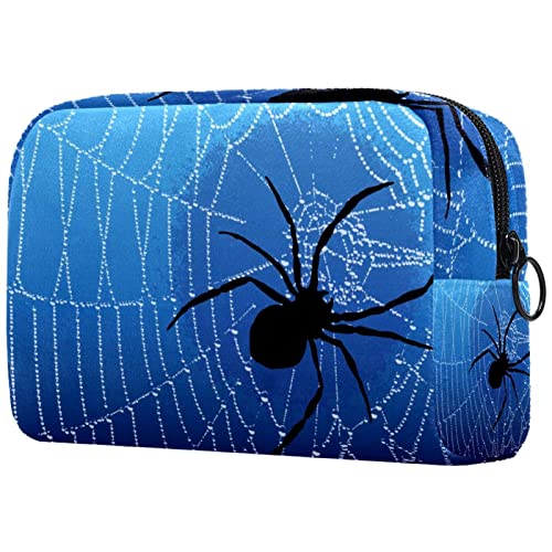 AITAI Bolsa de maquillaje grande Bolsa de viaje Organizador cosmético Blue Spider Web Black Spider