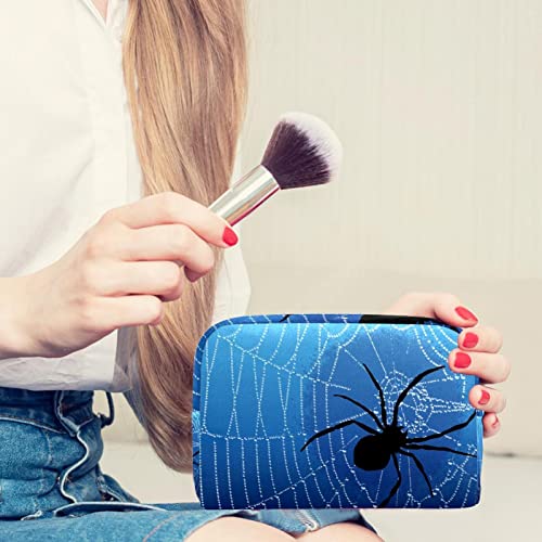 AITAI Bolsa de maquillaje grande Bolsa de viaje Organizador cosmético Blue Spider Web Black Spider