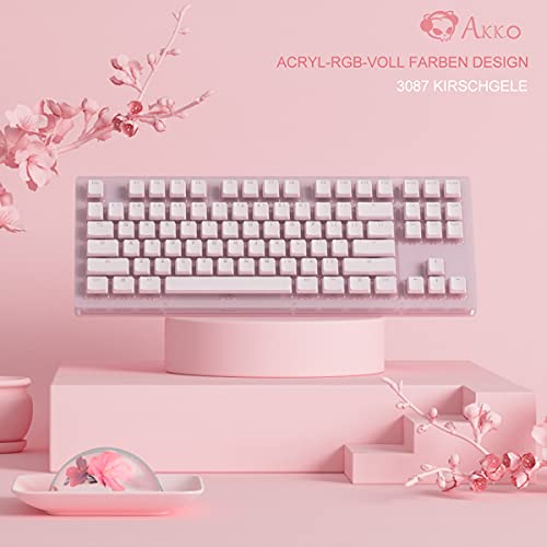 Akko 3087 Teclado mecánico Cherry Blossom Jelly, Teclado de Oficina para Juegos QWERTY Compacto de 87 Teclas, interruptores Rosados, Tapa de tecla antiaceite 85% BPT, más de 10 Modos LED