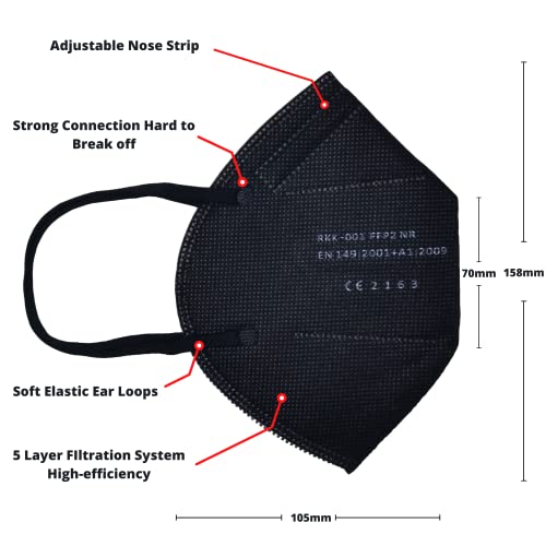 Akofon x20/x40/x100 Mascarillas FFP2 Blanca/Negra de 5 capas homologadas en europa SIN GRAFENO con normativa UE 2016/425 - EN149:2001+A1:2009 (Negras, x20 Uds)