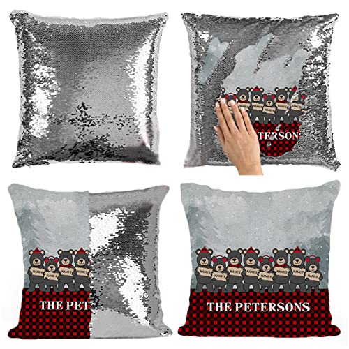 Almohada Personalizada con Lentejuelas Nombre Throw Pillow 1-8 Nombre Almohada Family Name Pillow Aniversario para Mujeres(Plata2)