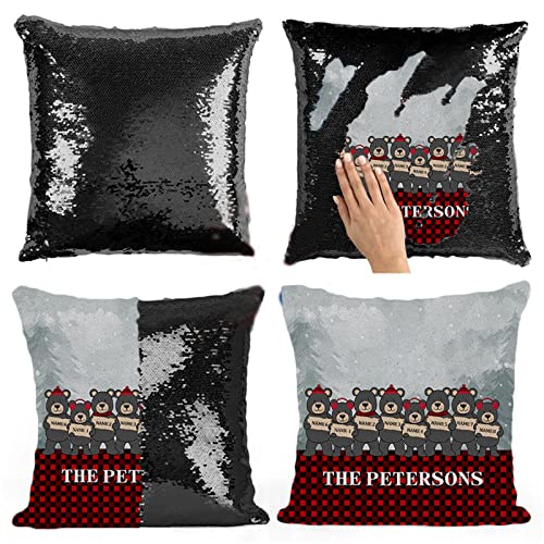 Almohada Personalizada con Lentejuelas Nombre Throw Pillow 1-8 Nombre Almohada Family Name Pillow Aniversario para Mujeres(Plata2)