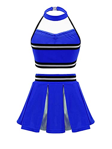 Alvivi Traje de Porrista Danza Hip Hop Jazz Baile para Niña Disfraz de Animadora Fútibol Chica 3Pcs Ropa Conjuntos de Deporte Niñas para Fiesta Cosplay S Azul Oscuro 8 años