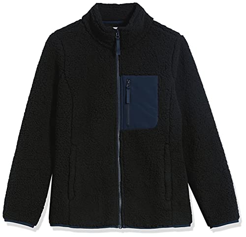 Amazon Essentials Sherpa Color Blocked Long-Sleeve Mockneck Full-Zip Jacket Chaqueta de Forro Polar, Negro/Azul Marino, L