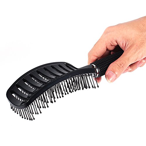 ANGGREK Cepillo de ventilación Antiestático Curvado Vent Peine para el Cabello Masajeador Cepillo para el Cabello Flex Styling Secado por soplado Glide Salon Herramienta de peluquería(Negro)