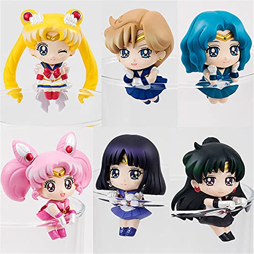 Anime Sailor Moon Tea Tea Decoraciones Figuras de acción Juguetes para niños Tsukino Usagi Chibi USA Sailor Uranus Plutón Neptuno Saturno 6pcs