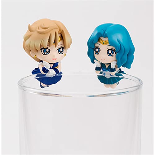 Anime Sailor Moon Tea Tea Decoraciones Figuras de acción Juguetes para niños Tsukino Usagi Chibi USA Sailor Uranus Plutón Neptuno Saturno 6pcs