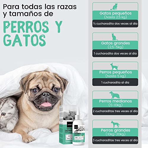 Animigo Gotas Calmantes para Gatos y Perros. Relajante Natural No Somnífero. para Estrés, Ansiedad por Separación, Viajes y Ruidos Fuertes. con Aminoácidos, Vitaminas y Minerales. Gotero 100ml