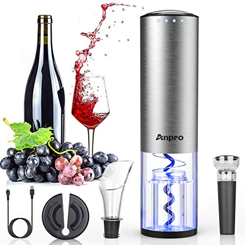 Anpro Sacacorchos Eléctrico Recargable,Sacacorchos Vino Profesional,Sacacorchos Automatico para Botellas,Abridor Botellas de Vino,Regalo Hombre de Navidad,Cumpleaños