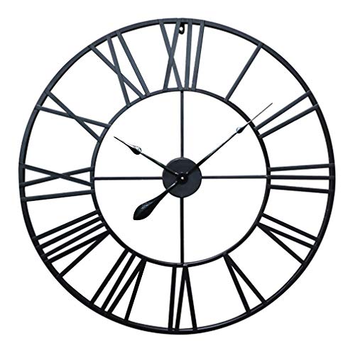 Antic by Casa Chic – Gran Reloj de Pared Metálico con Mecanismo Quartz - 76 cm Diámetro – Números Romános – Acero - Negro