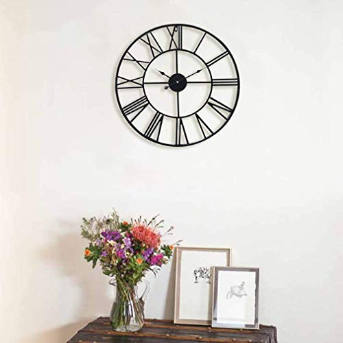 Antic by Casa Chic – Gran Reloj de Pared Metálico con Mecanismo Quartz - 76 cm Diámetro – Números Romános – Acero - Negro