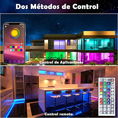 AOGUERBE Luces LED 20M, Tiras LED con Controladas por APP, IR Control Remoto, Modos de Música y Micrófono, Tira de Luz Apto para Salón/Fiestas/Bares/Dormitorio, Luces de Colores para Habitación