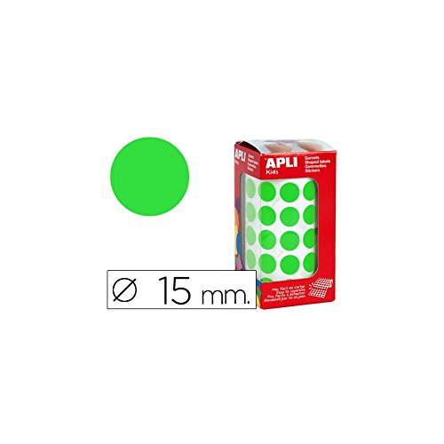 APLI Kids - Rollo de gomets redondos 15,0 mm, color verde