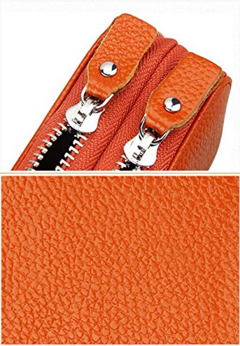 AprinCtempsD RFID Cartera Tarjeteros Piel Genuino Monedero Pequeñas Portatarjetas Mini Cremallera para Mujer Hombre (Naranja)