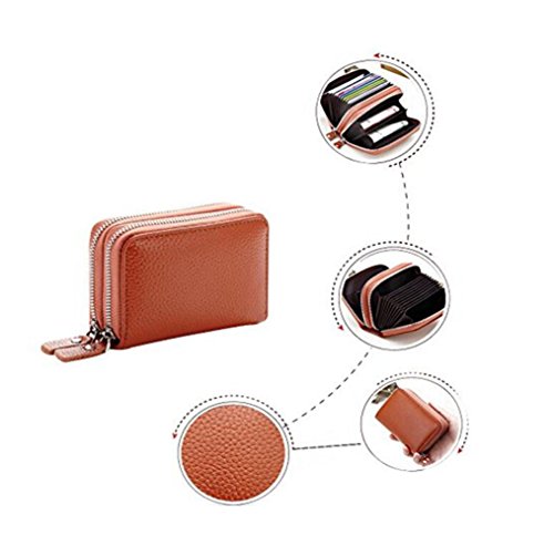 AprinCtempsD RFID Cartera Tarjeteros Piel Genuino Monedero Pequeñas Portatarjetas Mini Cremallera para Mujer Hombre (Naranja)