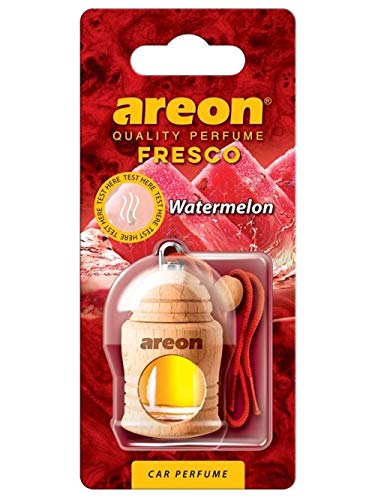 AREON Ambientador Perfume Fresco 4 ML - Aroma sandía - Difusor de Botellas Colgante con Cubierta de Madera Natural, Larga duración, Juego de 3