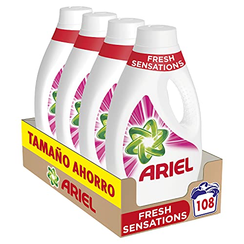 Ariel Detergente Lavadora Líquido, 108 Lavados (4 x 27), Fragancia Sensaciones
