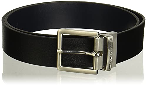 Armani Exchange Leather Belt Cinturón, Negro (Black/Navy 43020), 110 (Talla del Fabricante: 38) para Hombre