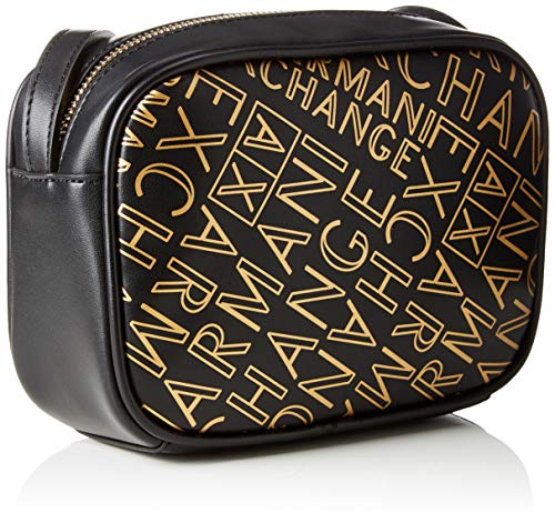 Armani Exchange - Small Crossbody Bag, Bolsos bandolera Mujer, Dorado (Black/Gold), 13x6.5x18 cm (B x H T)