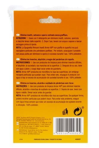 Armor All® - Esponja antinsectos y el alquitrán para el cuidado de tu coche - Elimina la pintura dañada por excrementos de insectos sin dejar arañazos - 1 unidad