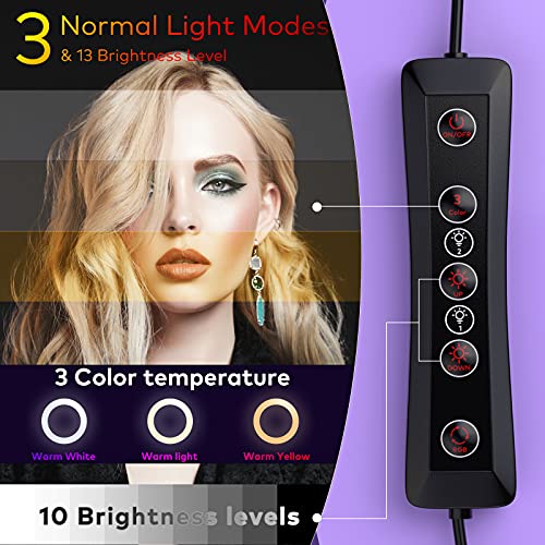 Aro De Luz con Tripode Alto, DEEFSOUL Anillo De Luz LED 10.2'' para Movil con 35 Modos RGB, 3 Efectos de Iluminación y 10 Brillo Ajustable, Se Pueden Usar para Disparos TikTok/Twich Live