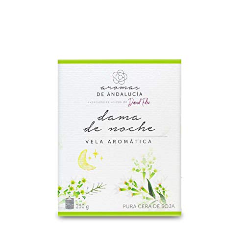 AROMAS DE ANDALUCIA, Vela Aromática, Cera de Soja, 100% Natural, Dama de Noche, Cristal, 250 gr, Regalo Relajante (Dama de Noche, 250)