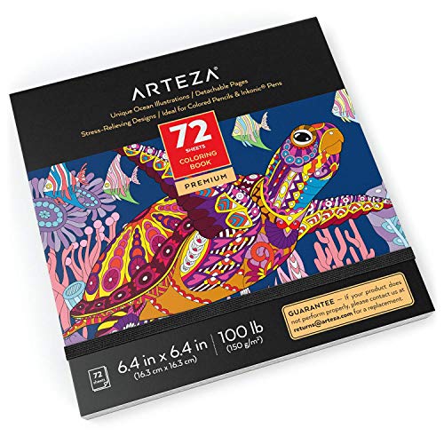 Arteza Libro de Colorear Adultos con Diseños Marinos [17x17 cm, 72 páginas], 50 Imágenes Originales Diferentes a Una Sola Cara, Libro de Colorear Relajante y Antiestrés