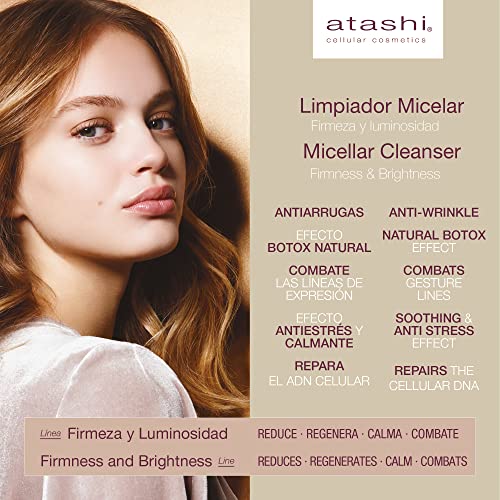 Atashi Firmeza Y Luminosidad | Limpiador Micelar Facial Nutritivo | Con Extracto Eco De Edelweiss, Vitamina C Y Ácido Glicólico | Para Todo Tipo De Pieles | 25Ml, 250 Mililitro