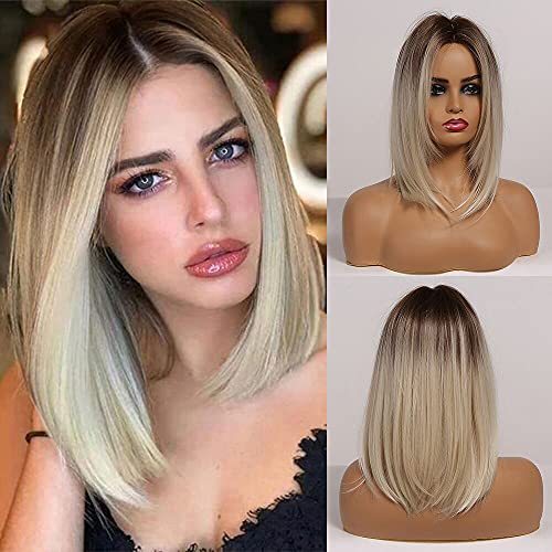 Auflosung Peluca De Mujer, Peluca Dorada Corta, Pelucas De Mujer De Pelo Corto Y Liso, Peluca Dorada Corta Para Mujer, Peluca Sintética Natural, Peluca Sintética, Pelo Lacio, Natural, Color Degradado