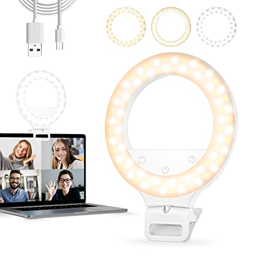 AUTOPkio Aro de Luz para Videoconferencia, 5'' Control Tactil LED Selfie Light Ring 3 Modos Lampara Anillo Clip en Movil, Computadora, Laptop para Maquillaje, Tiktok, Videollamada, Live Stream