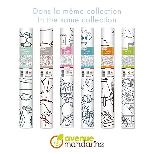 Avenue Mandarine - Graffy Roll - Rouleau 5m x 35cm - Affiche 90g Pré-imprimée, Dessin 50cm Répété 10 fois - Poster Géant à Colorier - Thème Ecosystème - GY078C