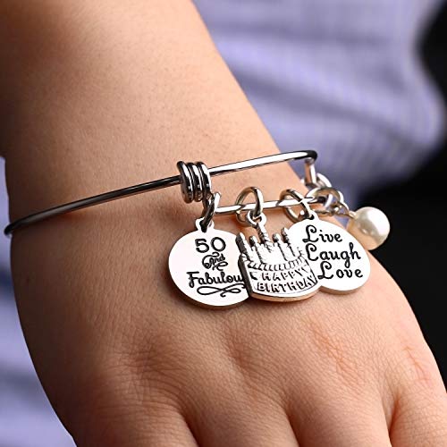 Awyuan 13 16 18 21 30 40 50 60 65 años de Edad Regalos de cumpleaños para Mujeres niñas Pulsera Brazalete Ajustable de Acero Inoxidable joyería (50 años de Edad)