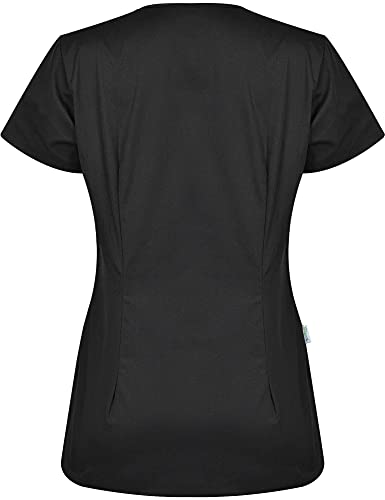 B-well Ines Casaca Elástica Señora Uniforme Estética Casacas Sanitarias Mujer Manga Corta Cuello V Uniformes Sanitarios Mujereterinarios Negro XXL