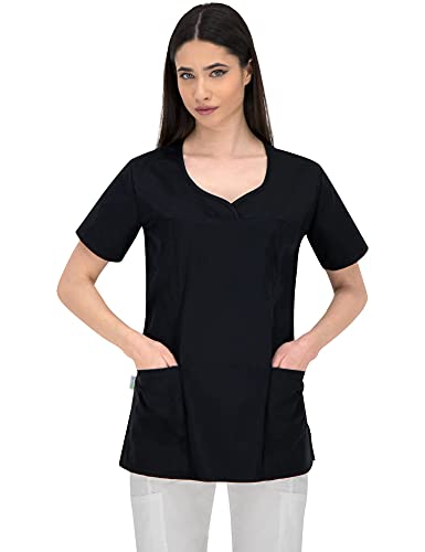 B-well Ines Casaca Elástica Señora Uniforme Estética Casacas Sanitarias Mujer Manga Corta Cuello V Uniformes Sanitarios Mujereterinarios Negro XXL